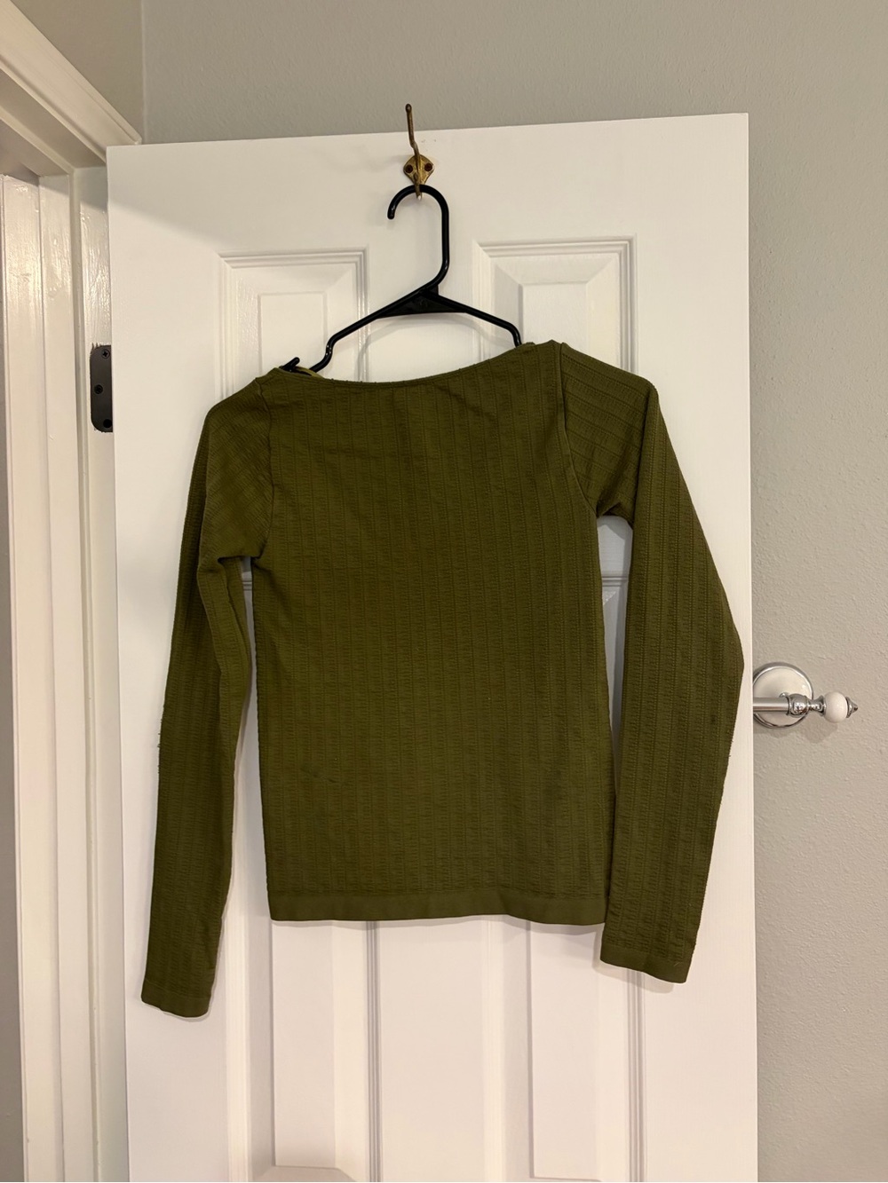 By Anthropologie Olive Green Ribbed Scoop Back Long Sleeve Top XS